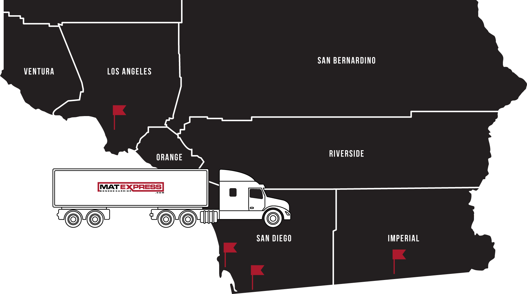 Map of service offerings with Mat Express truck